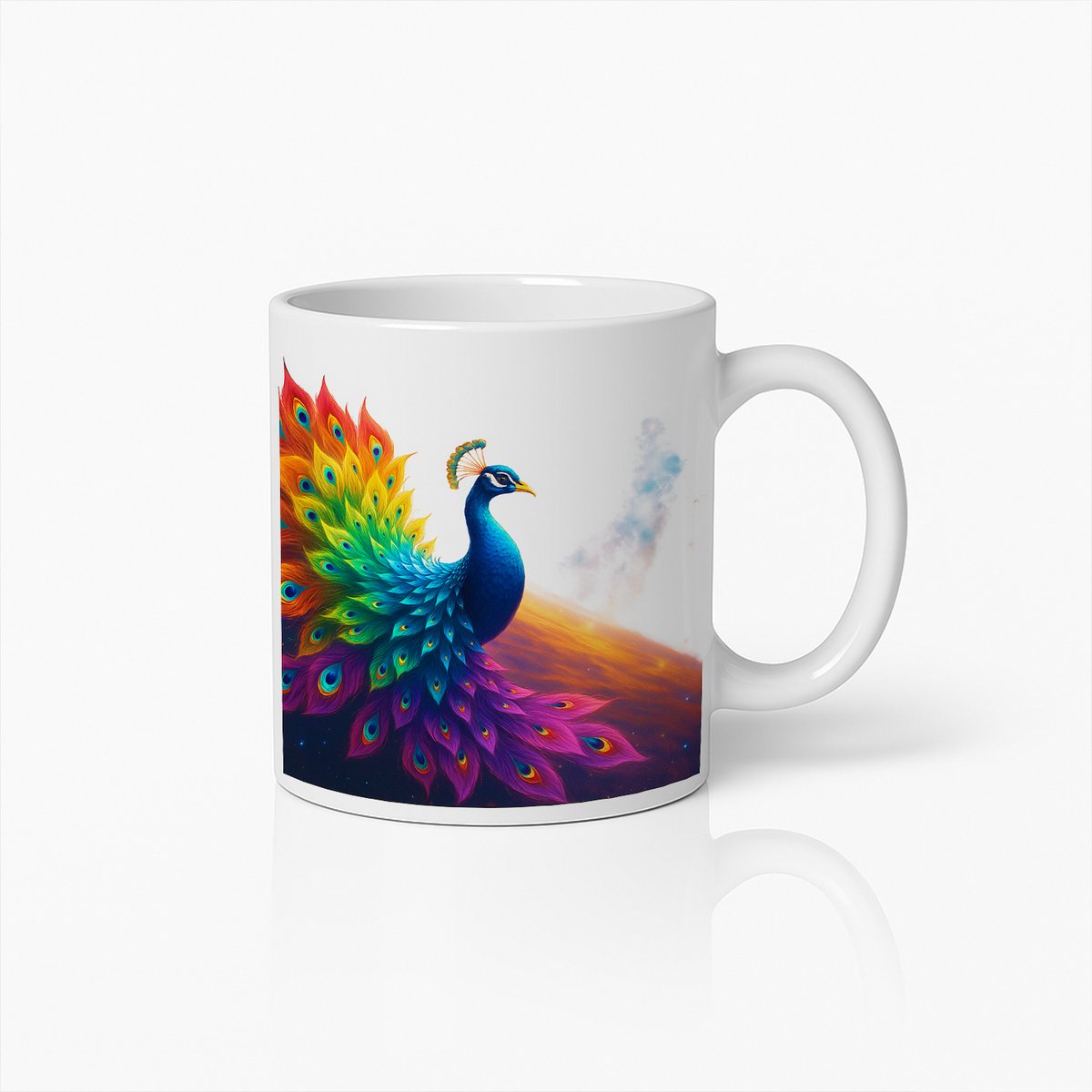 Levendige Pauw Ontwerp Keramische Mok - Kleurrijke Vogelkunst Koffiekop