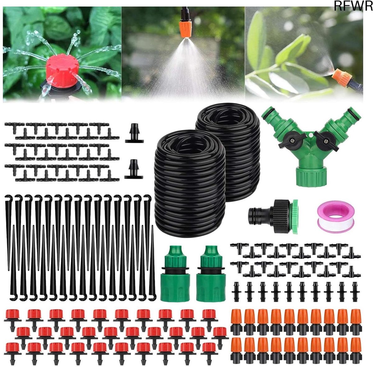 RFWR® Irrigatieset voor automatische micro-druppelbewatering - 149 stuks, 30 m lang, doe-het-zelf voor tuin en terras