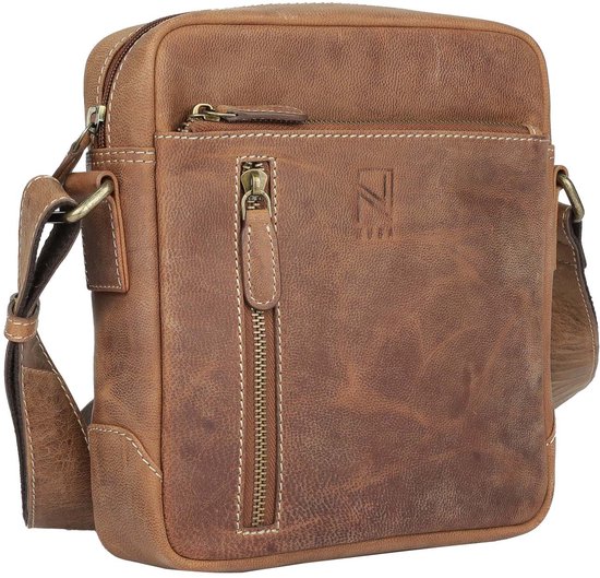 Sac bandoulière NUBA en cuir Hunter - Sac bandoulière en cuir - Nature 3338 - Sac Medium en cuir de buffle - Marron Cognac