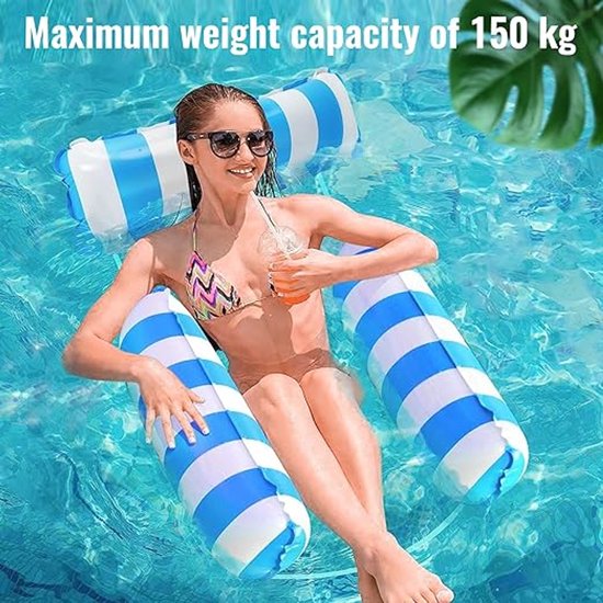 4-in-1 opblaasbare luchtmatras, zwembad, 2 stuks, waterhangmat met rugleuning en armleuningen, waterhangmat met net, inclusief handmatige luchtpompen, perfect voor strand, meer en zwembad van Merkloos — afbeelding 3