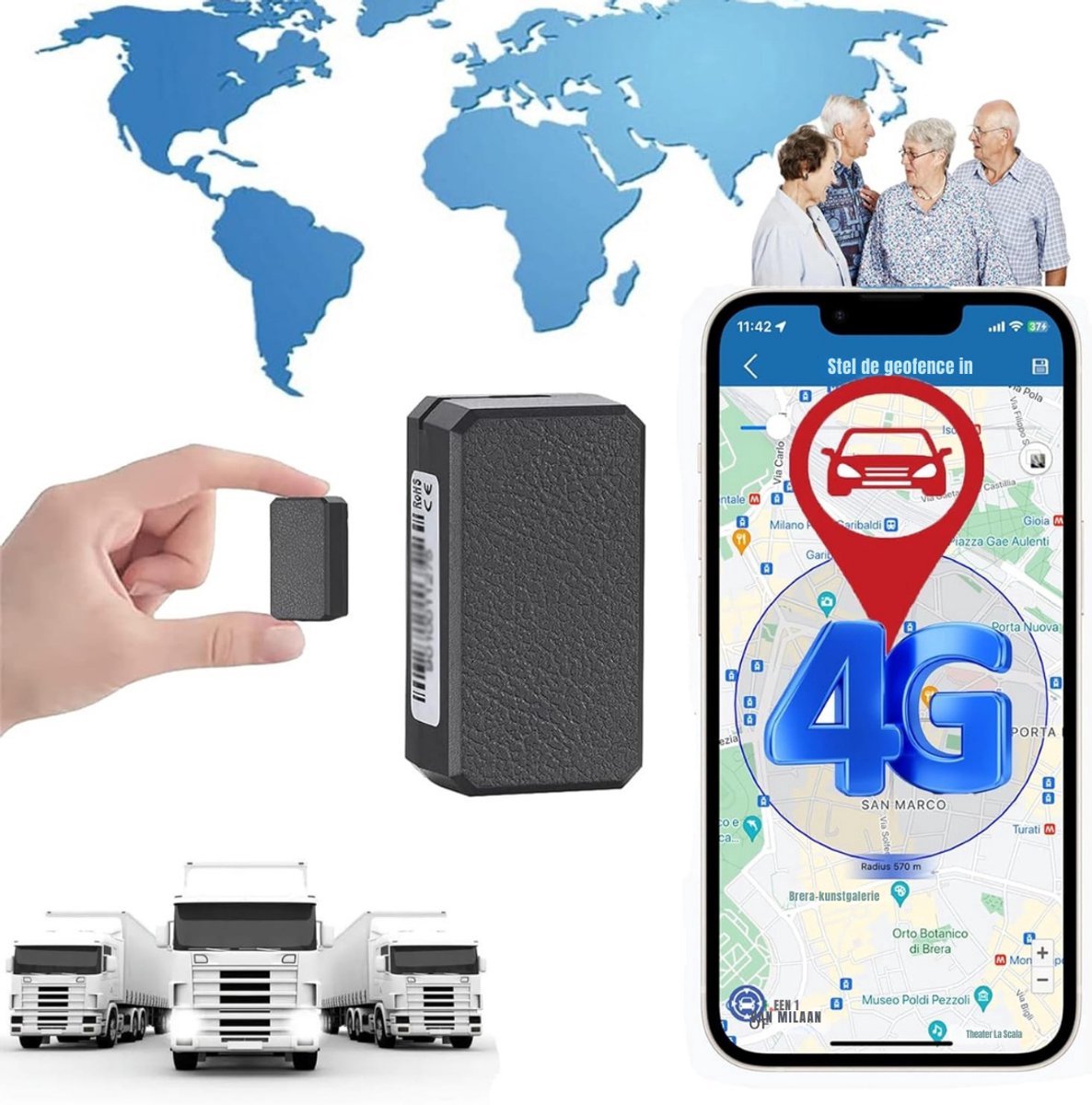 Thuys – Mini GPS tracker – GPS Tracker Fiets – Magneet Voor Real – Time Volgen – 24 x 47 x 18cm – Zwart