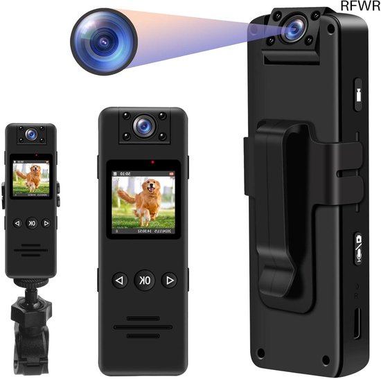 Bodycam 1080P - Action Cam - Bewegingsdetectie - 180º Draaibare Lens Bodycam Politie Infrarood Spycam Incl 64gb Sd Kaart