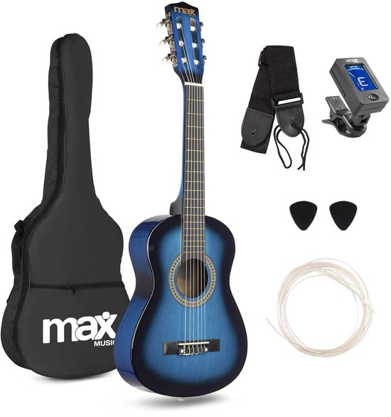 Guitare acoustique Kinder MAX SoloArt 1/4 - Avec cours de musique et accessoires gratuits - Blauw