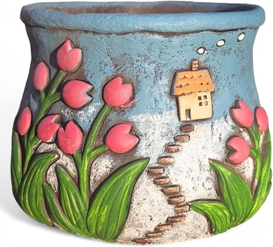 Pot De Jardin Des Tulipes TIN DREAMS FACTORY - Pot Décoratif Béton Peint Main - Intérieur Extérieur