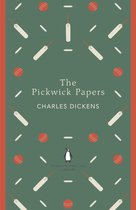 Boek kaft van 'The Pickwick Papers' door Charles Dickens, met een groene achtergrond en cricketmotieven.