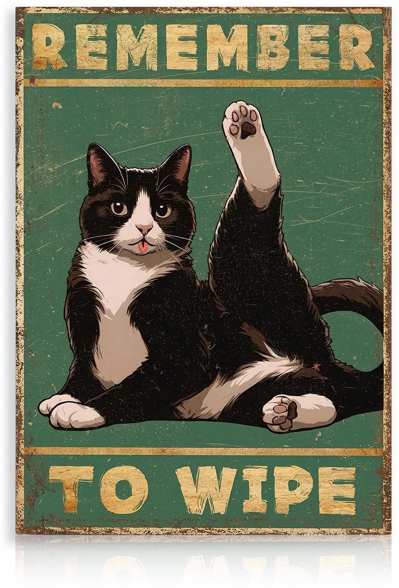 Ibenzoa Grappige Kattenposter voor Badkamerdecoratie - Speelse en Unieke Canvasprint zonder Lijst groen