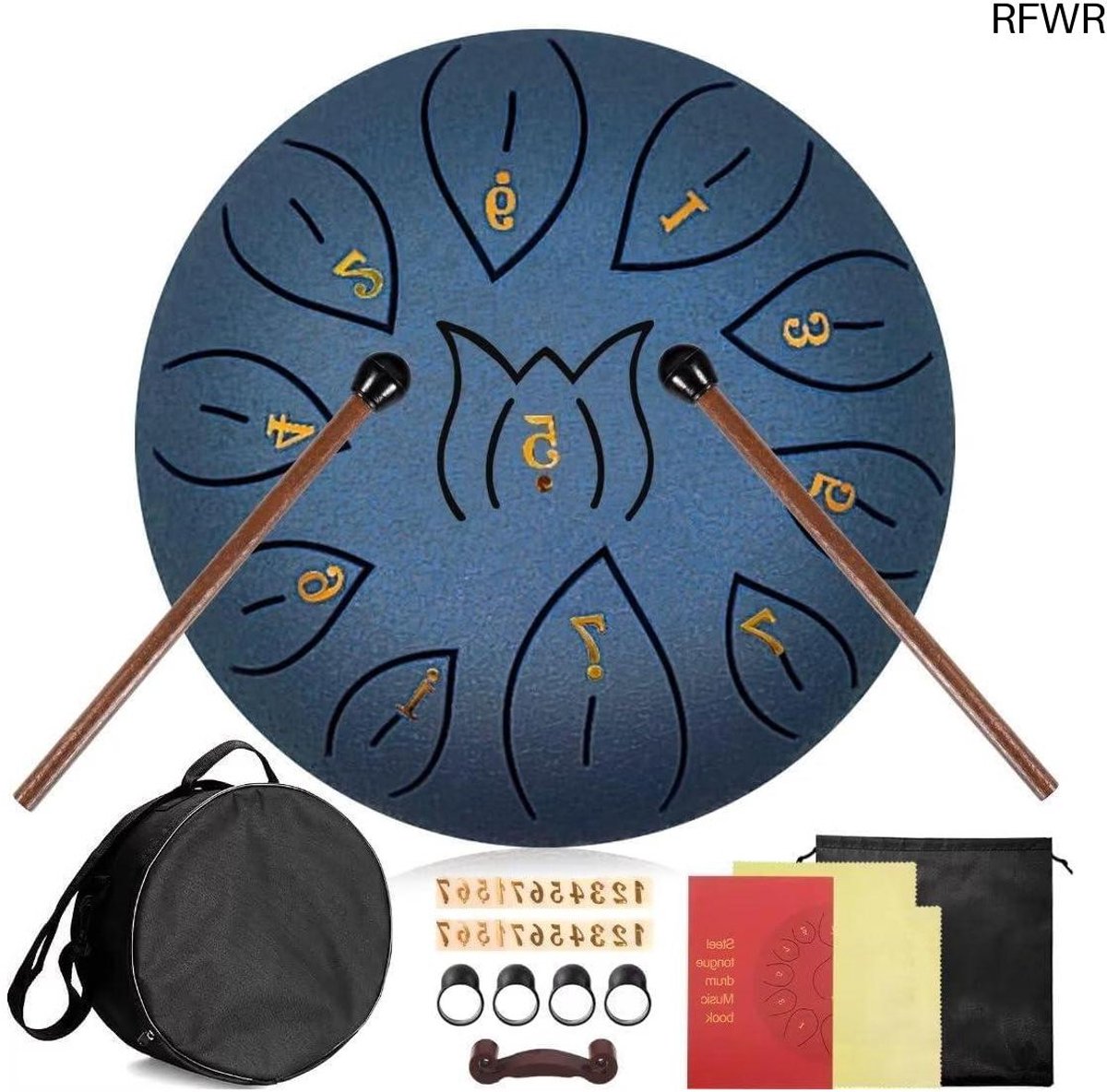 RFWR® Tongtrommel 15 cm met 11 Noten voor Meditatie en Yoga