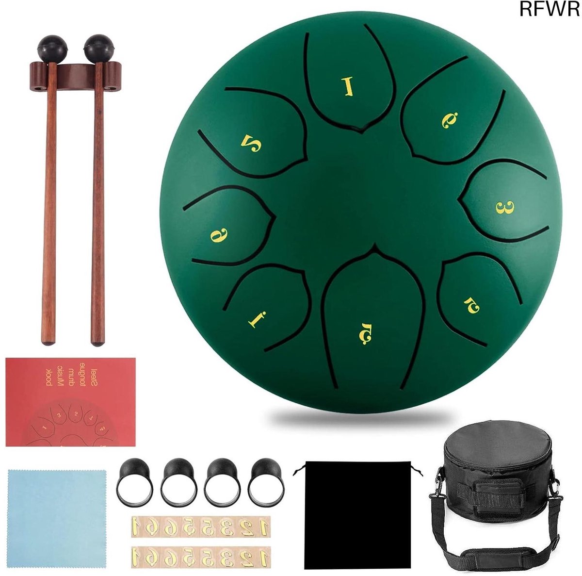 RFWR® Stalen tongdrum 8 tonen 15 cm - Percussie-instrument voor drummers, handpan-drum met accessoires