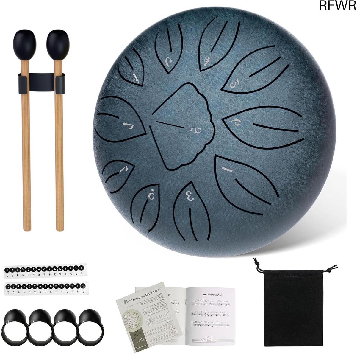 RFWR® 6 Inch 11 Note Tong Drum D Major - Handpan Staal Instrument voor Muzikale Educatie en Yoga