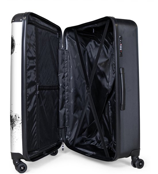NoBoringSuitcases.com® - Koffer groot - Reiskoffer lichtgewicht - Panda - Bril - Druppels - Wit - Rolkoffer met 4 wielen - Grote trolley XL - 98 liter bagage