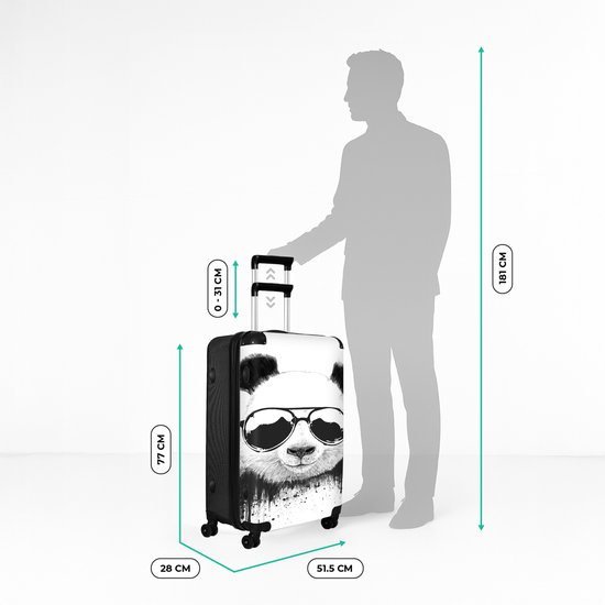 NoBoringSuitcases.com® - Koffer groot - Reiskoffer lichtgewicht - Panda - Bril - Druppels - Wit - Rolkoffer met 4 wielen - Grote trolley XL - 98 liter bagage