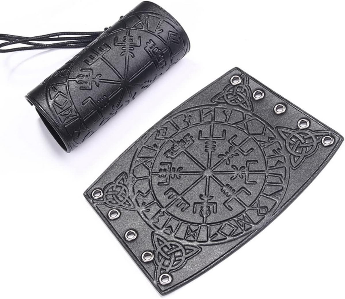 Handgemaakte leren handschoen armband met Viking Runen Kompas voor Historische Re-enactments
