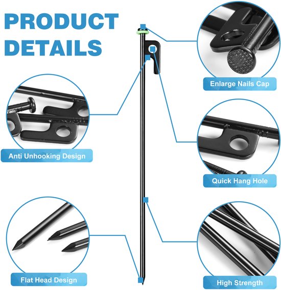 Piquets de tente YONO 30 cm - Piquets de tente Camping et Survie - Chevilles de sol en aluminium - 12 pièces
