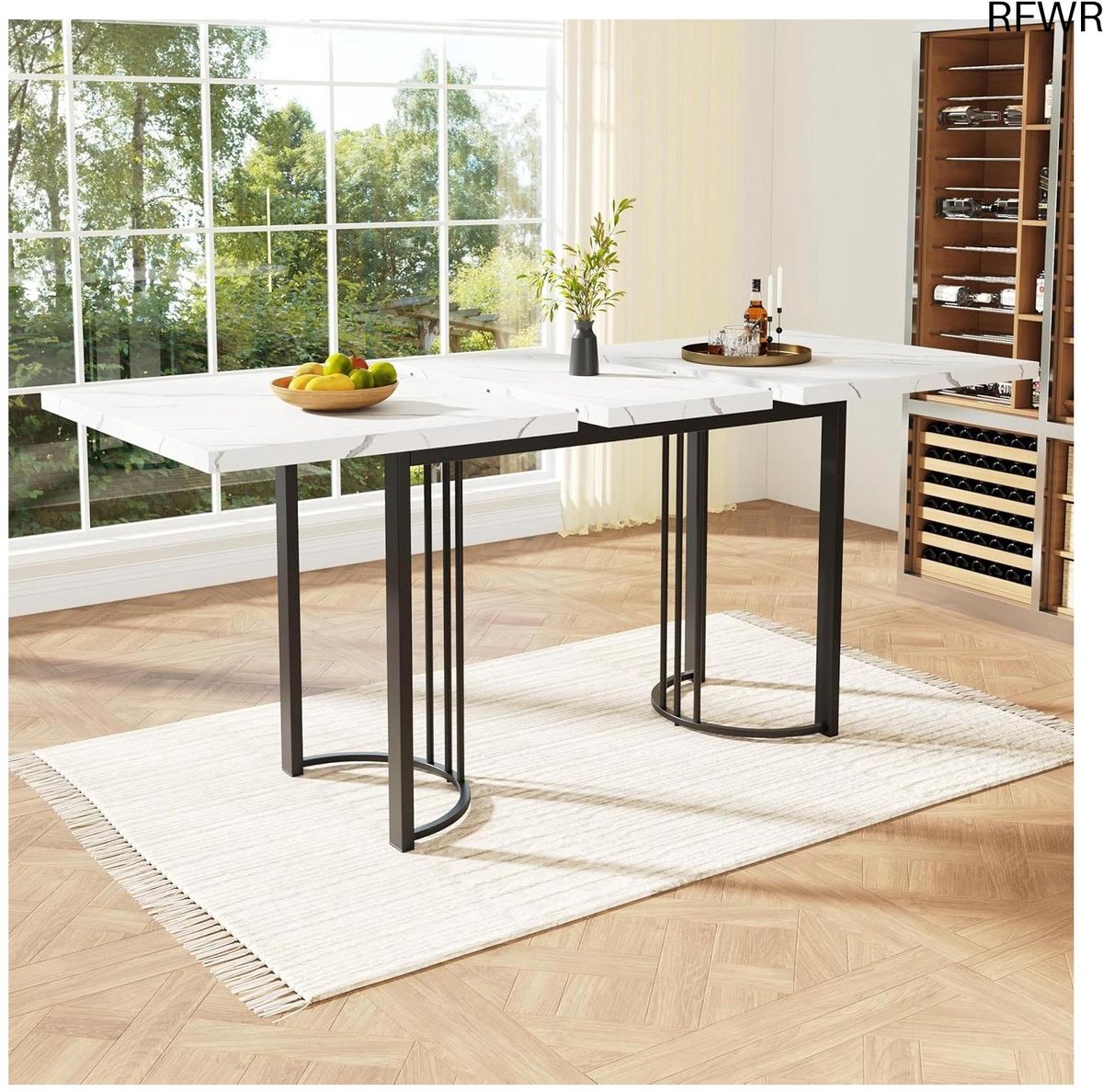 RFWR® Uittrekbare Eettafel 140-179,5 cm - Ruimtebesparende Keukentafel met Stijl voor Eethoek en Woonkamer