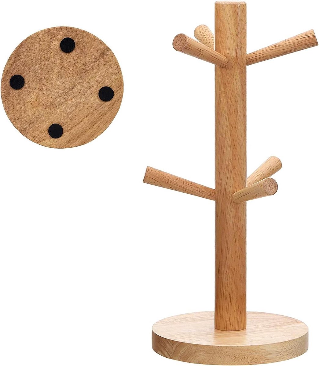 Mokkenboom Houten Mokhouder voor Keukenblad Thee Koffiekop Organizer - Houten Mokkenrek met Haken - Mokkenhouder Boomvorm - Tafelmodel - Cup Holders Kitchen Organizer Stand
