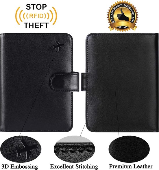 Porte-passeport En Cuir Véritable ALLIVE - Avec Emplacement Pour AirTag - Noir