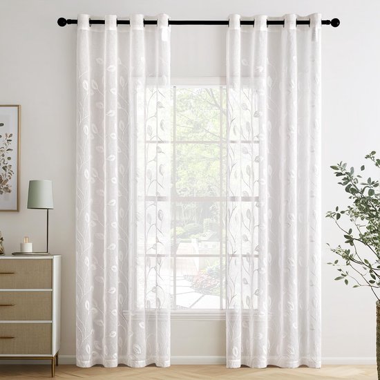Deconovo Transparante Gordijnen Wit met Ringen, 140x175 cm (B x H), 2