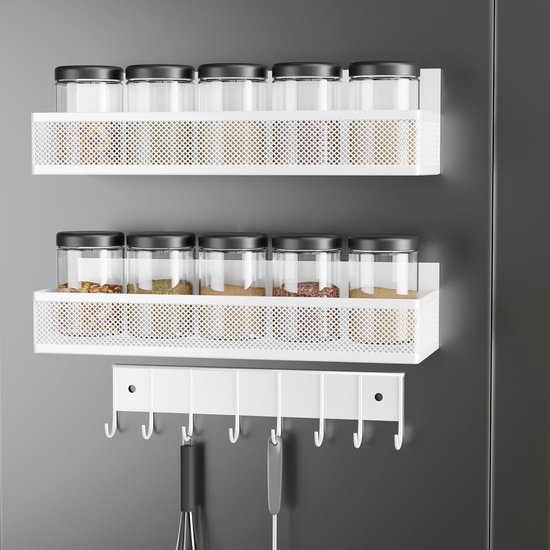COVAODQ Set van 4 magnetische metalen kruidenrekken voor koelkast - Ruimtebesparende oplossing voor de keuken - Zwart