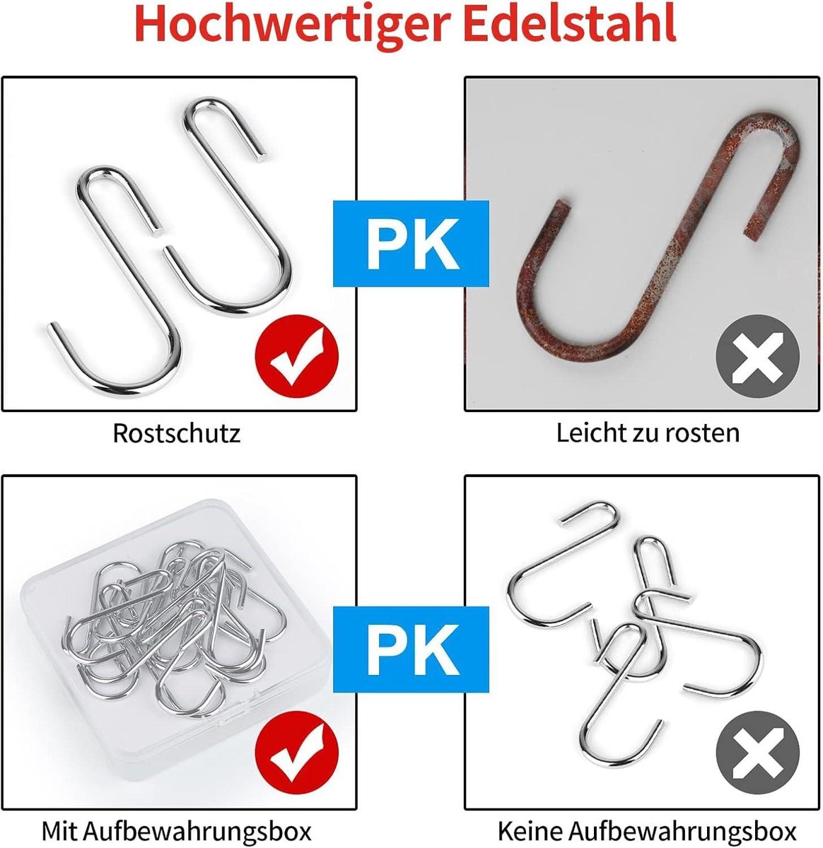 Kledinghaken aan de muur - kapstok van roestvrij staal - 6 haken - wit