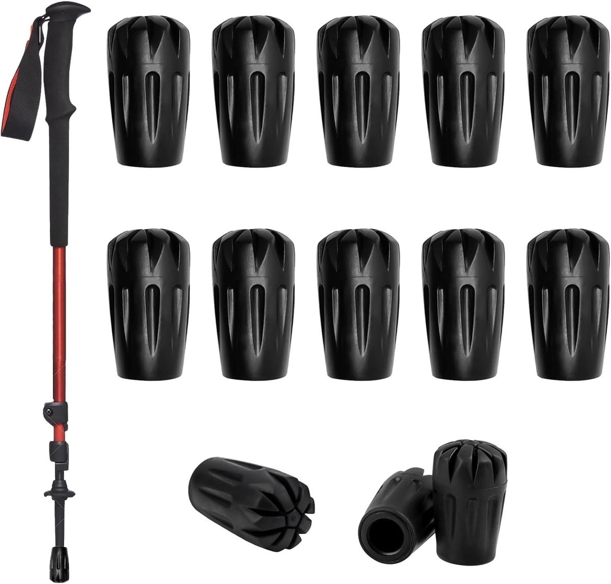 Allecto Plus - 10 stuks rubberen doppen voor trekkingstokken - Universele hulzen voor wandelstokken - Vervanging voor kruk - Geschikt voor diverse terreinen zoals asfalt, steen, sneeuw en modder - Verbeterde grip