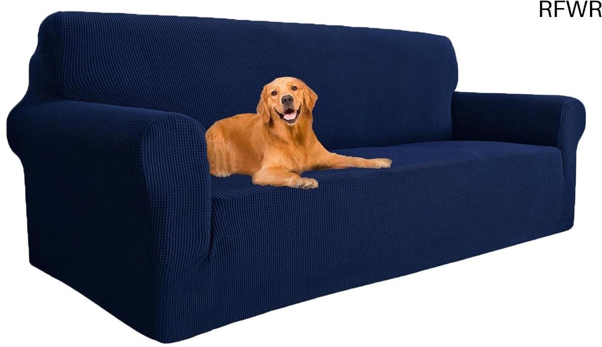 RFWR® Rekbare Bankhoes 3 Zits - Universele Sofahoes Voor Woonkamer, Krasbestendige En Diervriendelijke Bescherming, Blauw