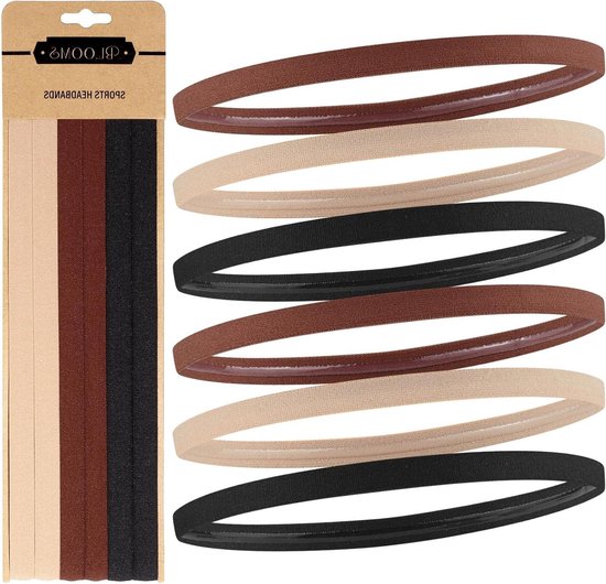 Allecto Plus - 6-pack sport haarbanden voor mannen en jongens | Elastische hoofdband voor vrouwen en meisjes | Antislip siliconen haarbanden | Sportbandset voor voetbal, yoga, hardlopen en fitness | Zwart.