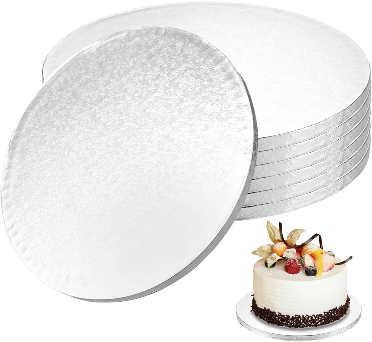 Ronde taartonderlegger - 6 stuks - zilver - 30 cm