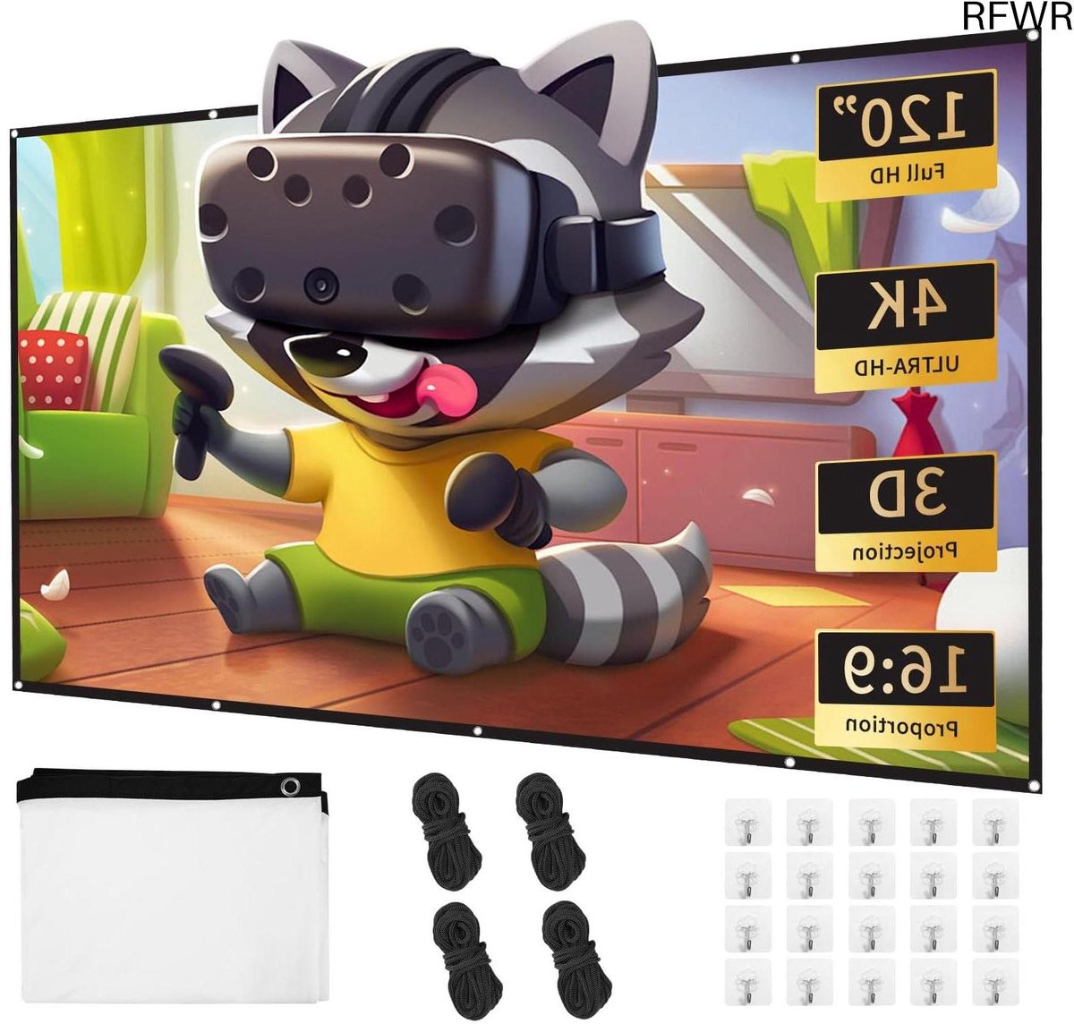 RFWR® 120 inch Opvouwbaar Filmscherm - Eenvoudig Hangend Canvas - 16:9 - Perfect voor Buiten en Binnen