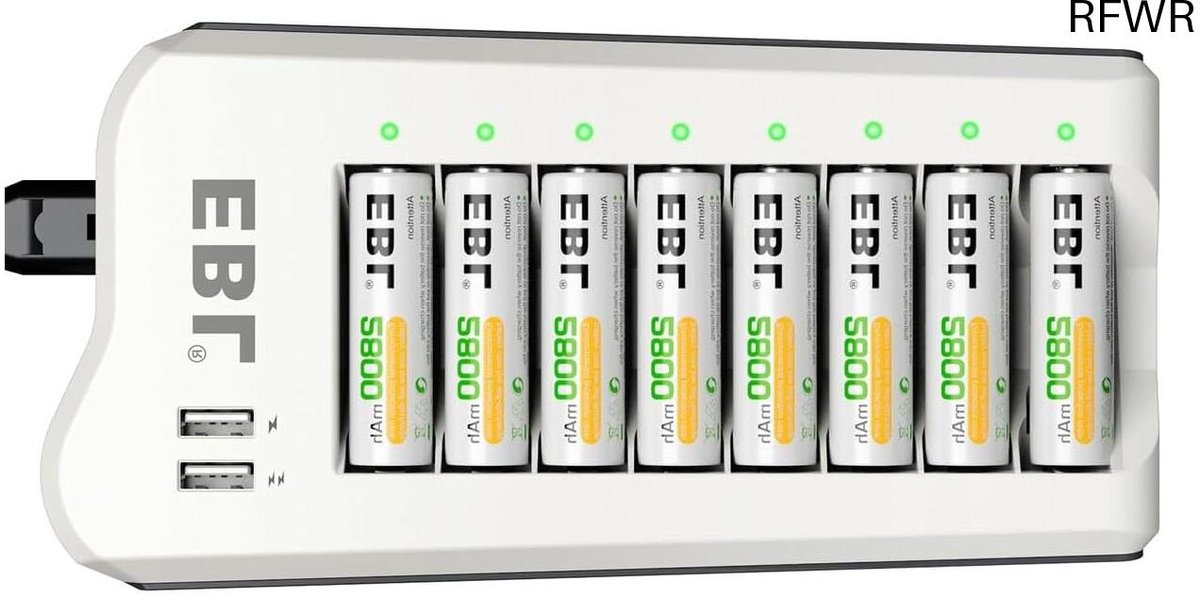 RFWR® Oplaadbare Batterijlader met 2 USB-poorten voor AA en AAA Accu's - LED-display, Multibescherming