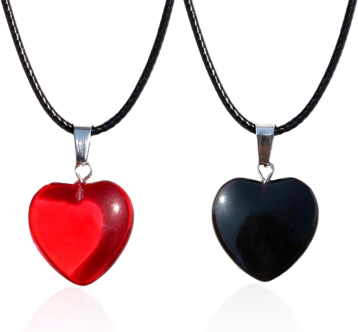 Allecto Plus: Set van 2 hartvormige sleutelbeenkettingen - Rode hartketting met kristallen - Zorgeloze dameshalsketting - Verjaardagsslinger - Leren touw - Trendy sieraden