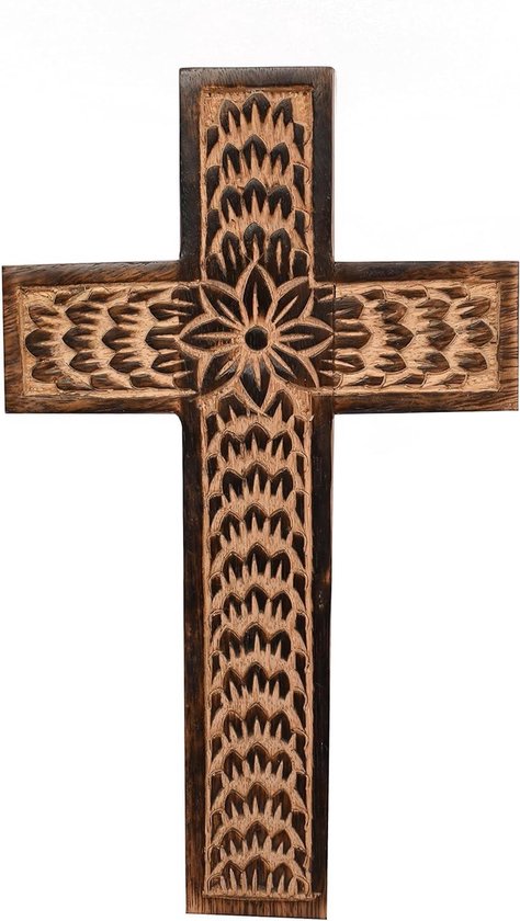 Houten huisaltaar met Jezus aan het kruis - Kringwinkel