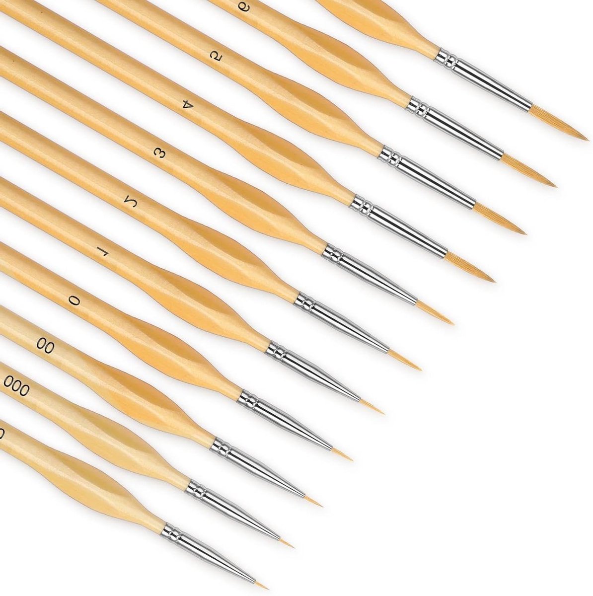 Allecto Plus - Fijne penselenset voor modelbouw en acrylschilderen - 11 stuks met detail-penselen - Schilderkwasten voor schilderen op nummer - Dunne kwasten voor klein miniatuurpenseel - Geel.