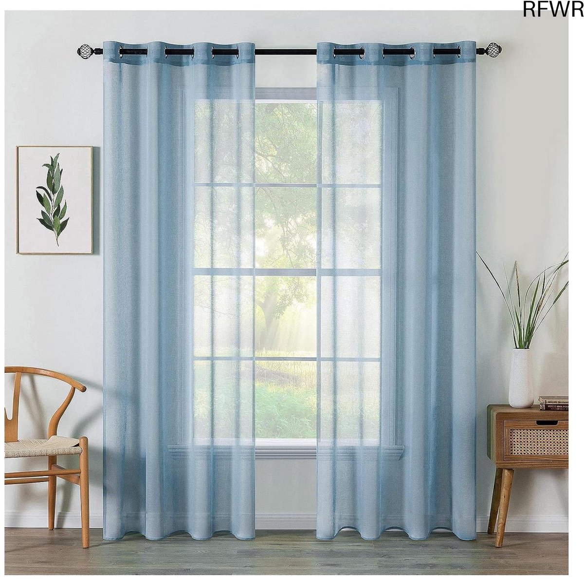 RFWR Transparante Vitrage Gordijnen Set van 2 - 140 x 137 cm - Ideaal voor Slaapkamer, Woonkamer en Babykamer - Vaaltblauw Kerstdecoratie
