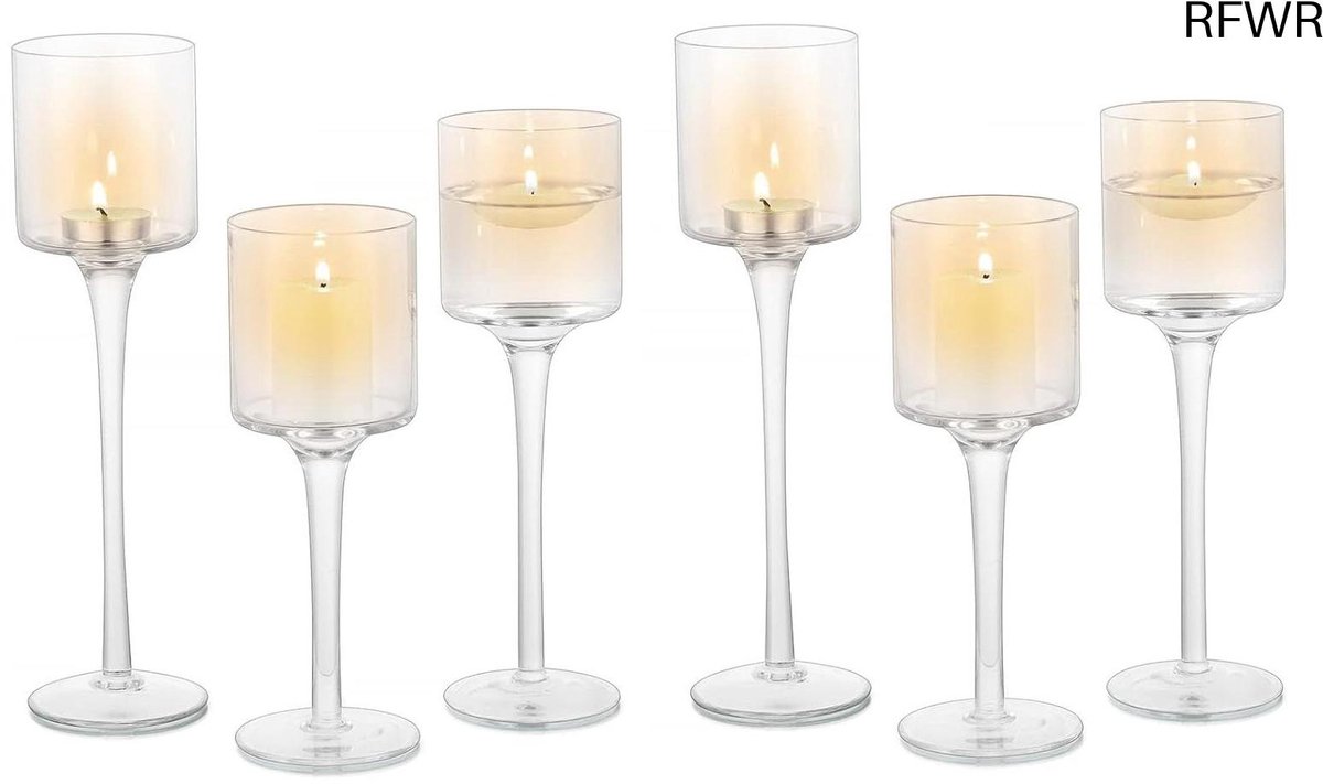 RFWR® Set van 6 helderglazen kaarsenhouders voor elegante tafelstukken