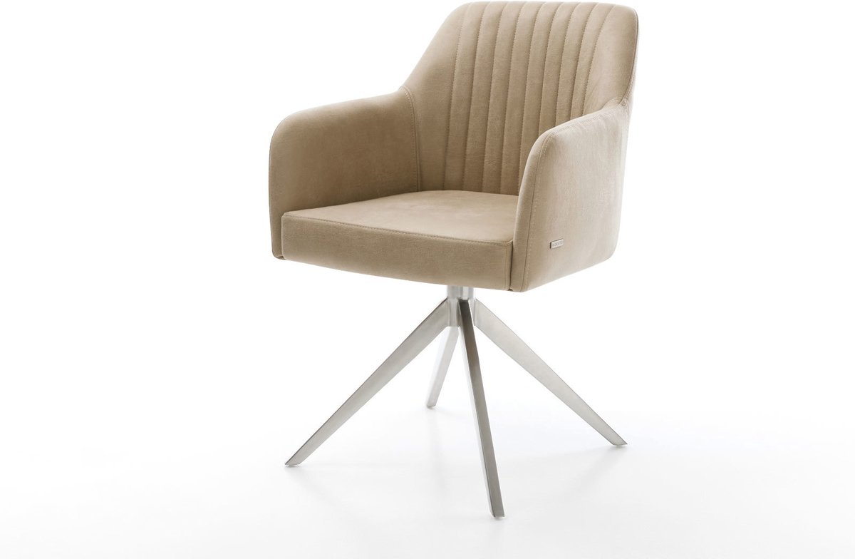 DELIFE Eetkamerstoel Greg-Flex kruisframe breed roestvrij staal microvelours beige vintage 360° draaibaar rocker-functie pocketveer kern