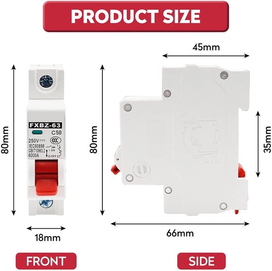 4 stuks 1000 V DC stroomonderbrekers, 16 A, 2P DIN-rail, thuis 4 stuks 1000 V DC stroomonderbrekers, 16 A, 2P DIN-rail, thuis