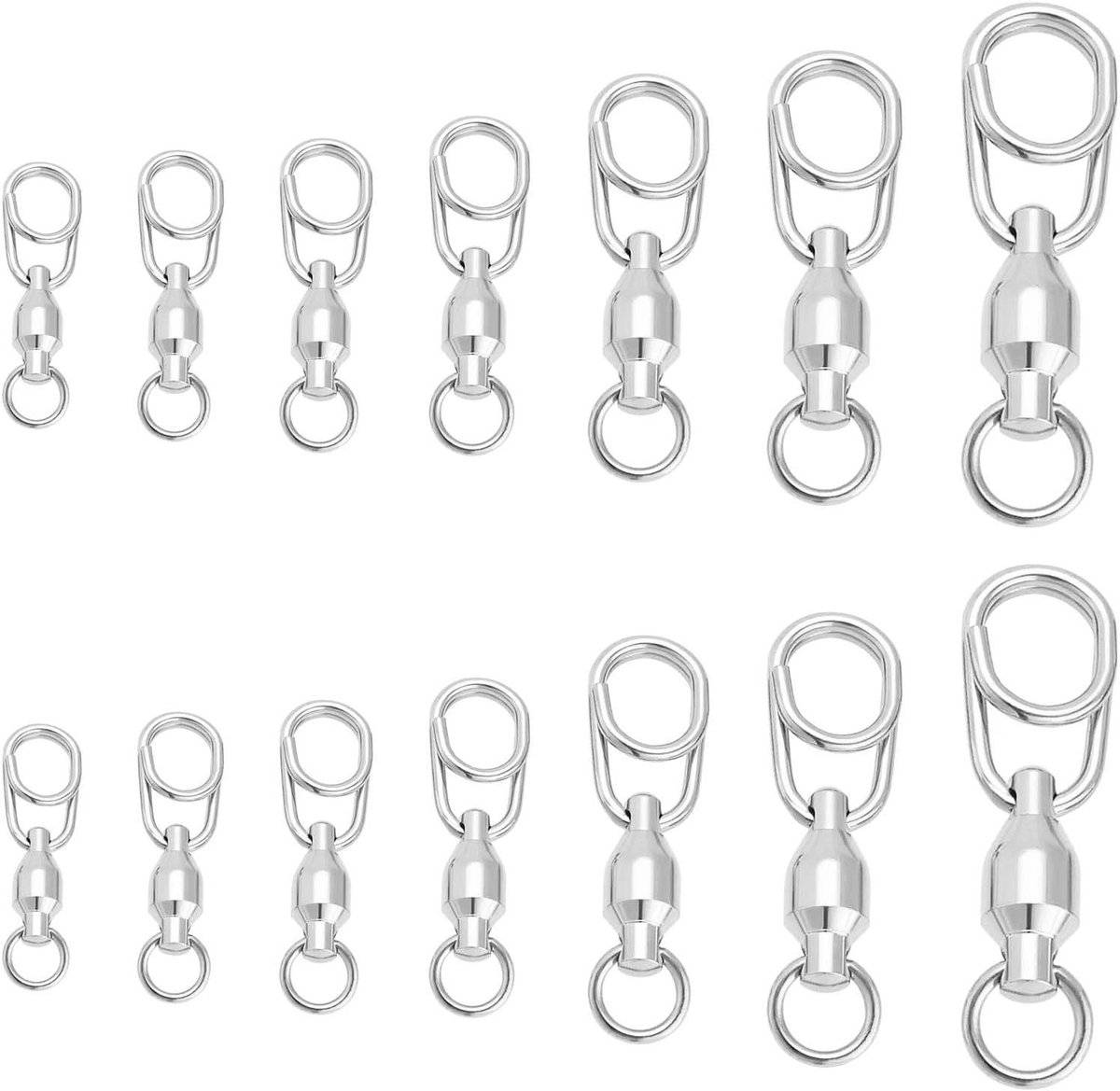 Allecto Plus - Kogellagers viswartels - Visgerei voor verschillende soorten vissen - 35 stuks - Met trekkracht 30-150 lbs - Draaibaar - Formaat 20-39 mm - Inclusief 5 stuks per maat (0/1/2/3/4/5/6)