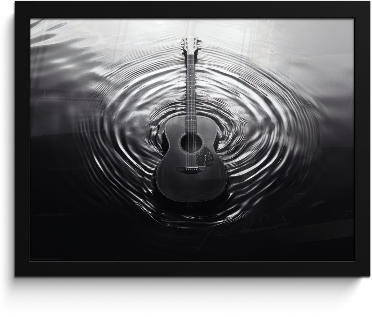 FrameYourWall Poster in lijst - Fotolijst 40x30 cm - Posters - Gitaar - Hout - Water - Posterlijst zwart - Decoratie - Wanddecoratie woonkamer - Muurdecoratie slaapkamer Gitaar - Water