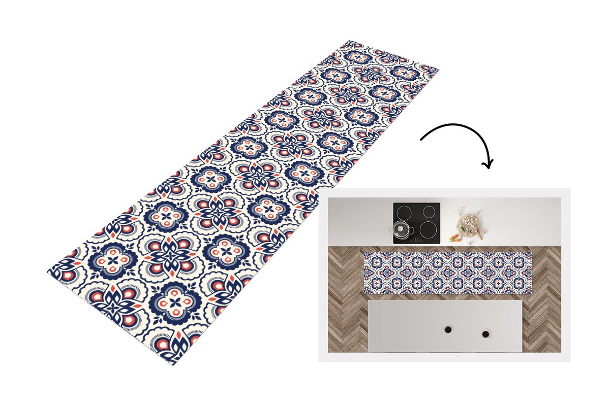 KitchenYeah Keukenloper 240x60 cm - Keukenmat vinyl Bloemen - Retro - Design - Keukenmatten loper - Keuken vloerkleed tapijt