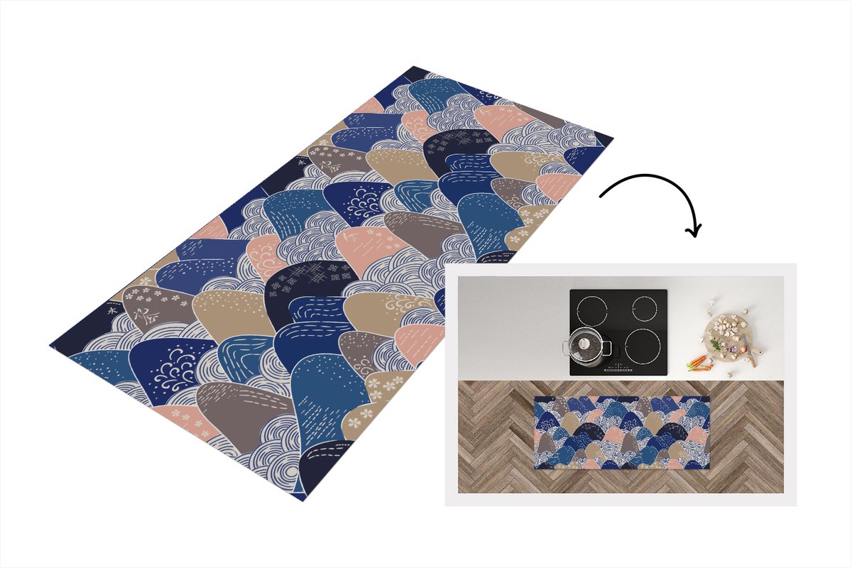KitchenYeah Keukenloper 120x50 cm - Keukenmat vinyl Berg - Pastel - Japans - Patronen - Keukenmatten loper - Keuken vloerkleed tapijt