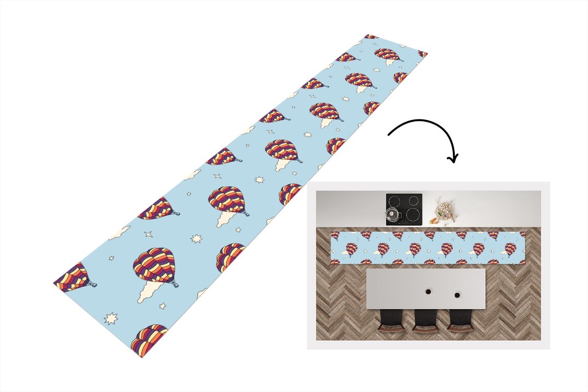 KitchenYeah Keukenloper 360x60 cm - Keukenmat vinyl Design - Vintage - Luchtballon - Keukenmatten loper - Keuken vloerkleed tapijt