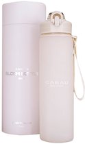 Cabau Glazen Waterfles 1 liter - Beige - Stevig borosilicaatglas - Met stijlvolle geschenkverpakking - Duurzaam en stijlvol - Stevige glazen waterfles / drinkfles met 1 liter inhoud - Cadeau voor haar