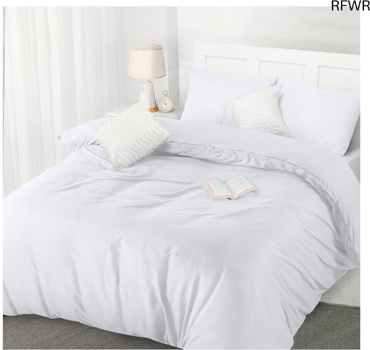 RFWR Dekbedovertrek Set 200x200cm - Zacht Microvezel Beddengoed met Kussenslopen - Wit