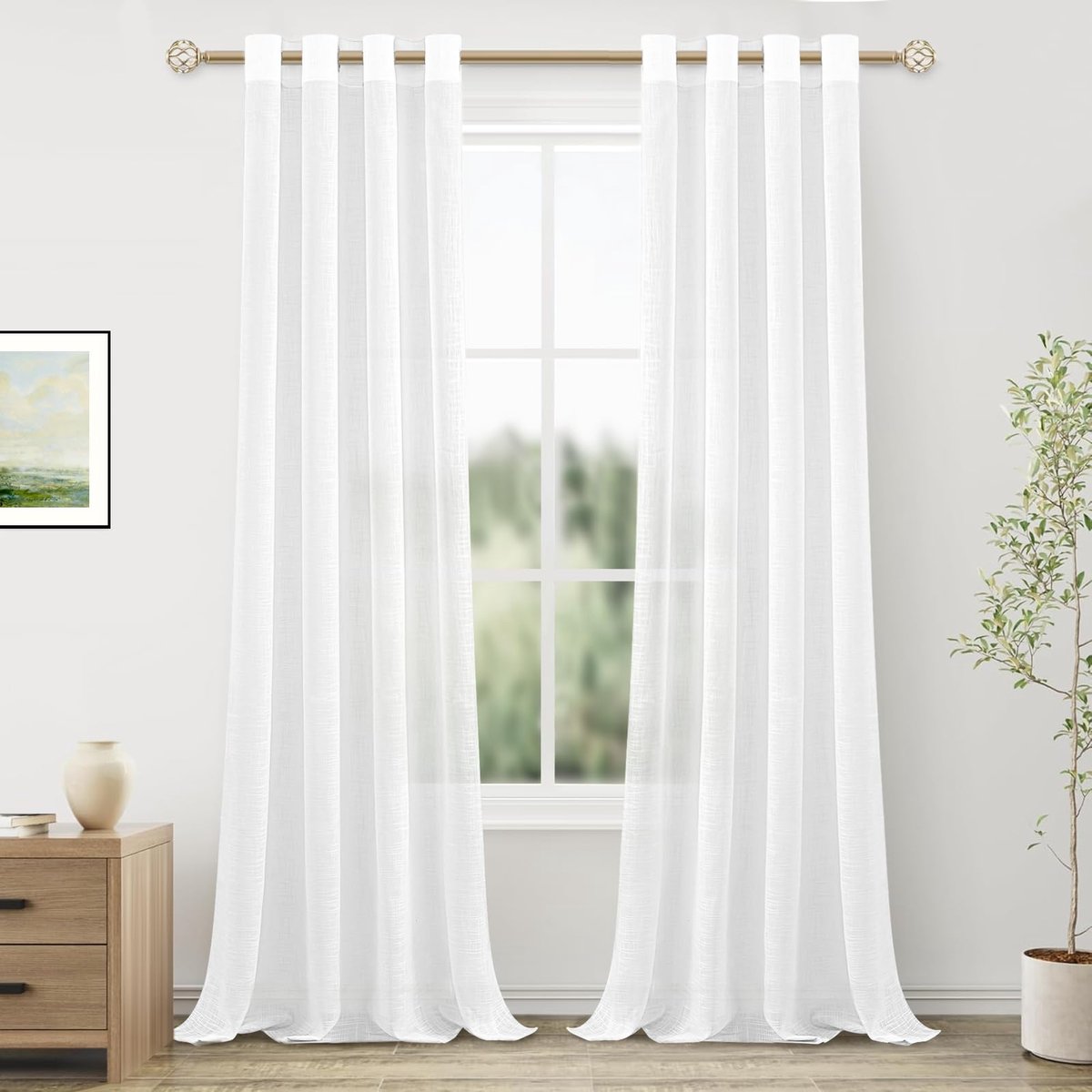 Ibenzoa Moderne Voile-gordijnen Set van 2 met Ingestanste Ringen voor Diverse Kamers wit