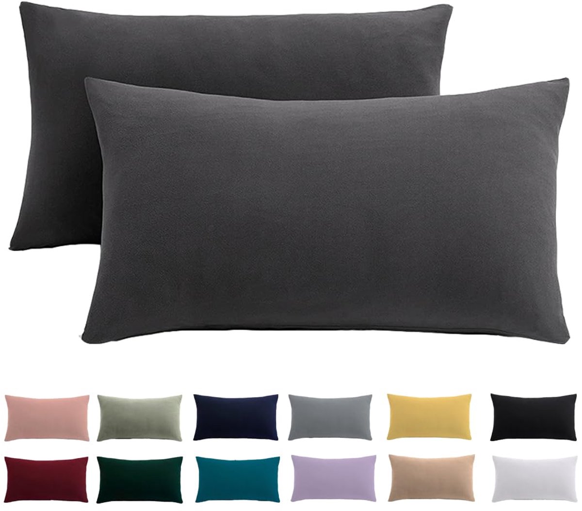 Ibenzoa® Kussensloop Set van 2 Antraciet 30 x 50 cm Microvezel met Ritssluiting Kreukvrij