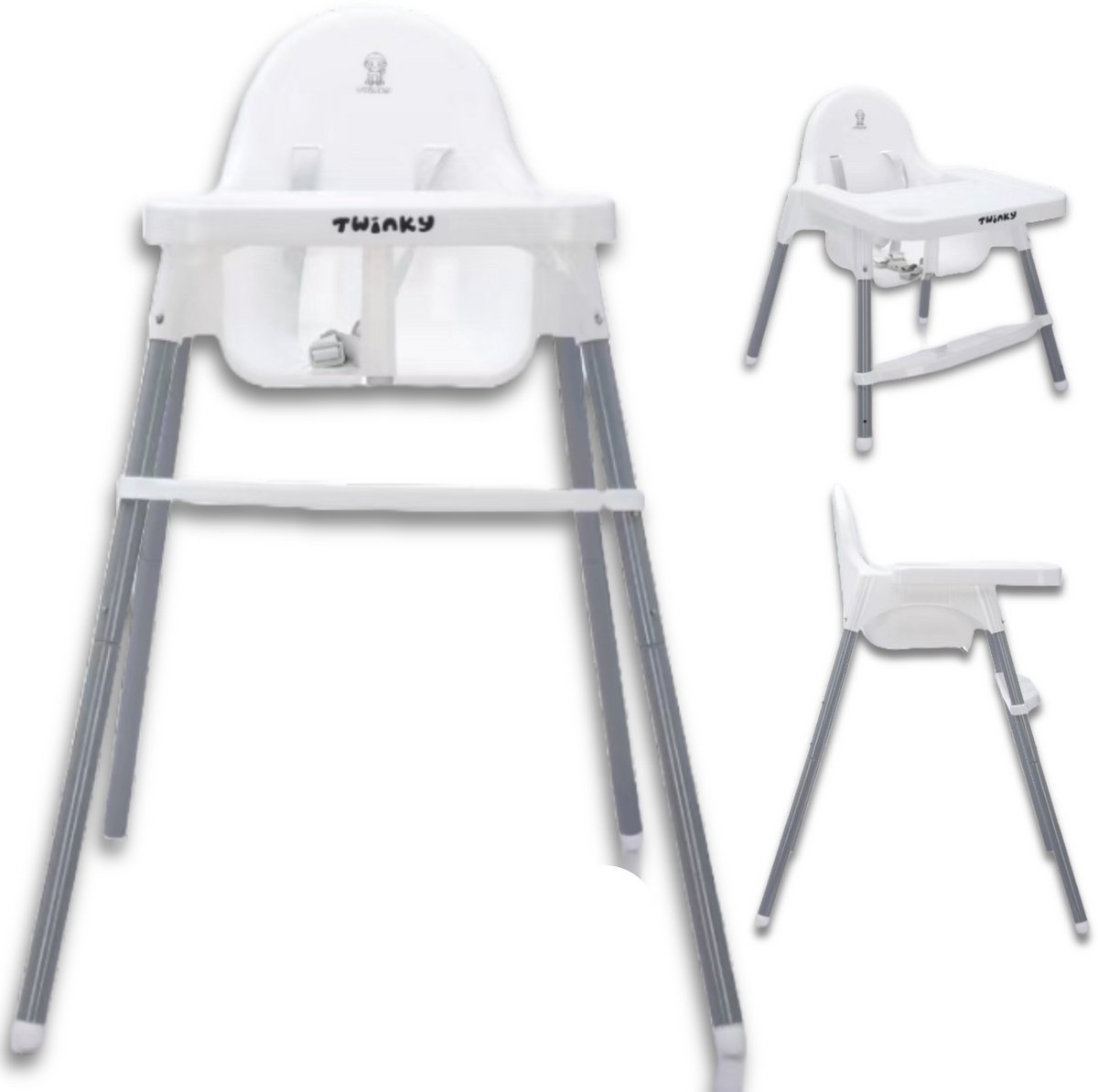 Twinky Kinderstoel ECO - Inklapbaar Eetstoel Baby met Tafel & Tablethouder - 2-in-1 Babystoel & Peuterstoel - Meegroeistoel met Anti Slip Pootjes - Wit