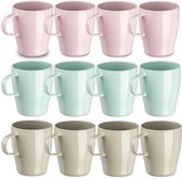 Plasticforte Bekers - 12x stuks - kunststof - gekleurd - 300 ml - onbreekbare mokken