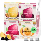waterdrop® Microdrink Bestseller Set – Ice Tea Peach, Braam, Framboos en Passievrucht – 48 Bruistabletten voor smaakvol Water of Frisdrank zonder Suiker – met Vitaminen B6, B12 en C, Vegan & Glutenvrij