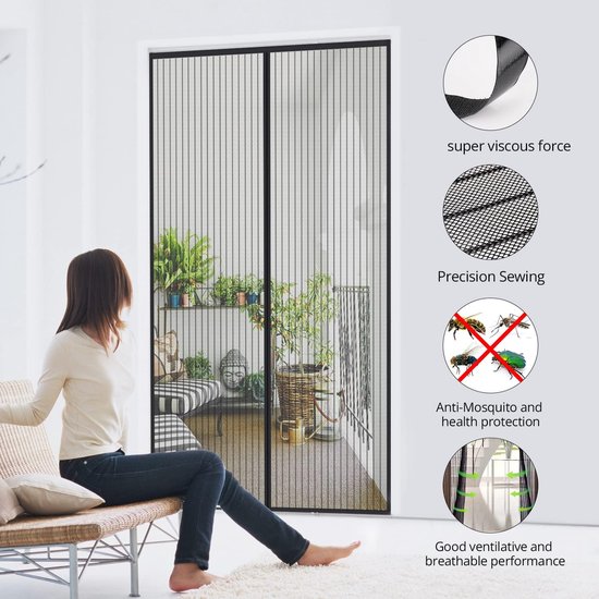 Horren voor raam 195 x 165 cm, Vliegengordijn met anti-muggengaas, Houd insecten buiten de deur voor alle soorten ramen, Bruin