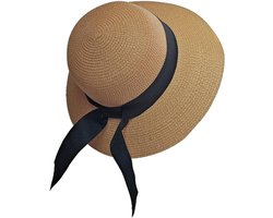 Zomerhoed met UV-bescherming en brede rand voor dames - Strohoed voor vrouwen met UPF 50 - Ideale strandhoed voor zonvakanties, verstelbaar.